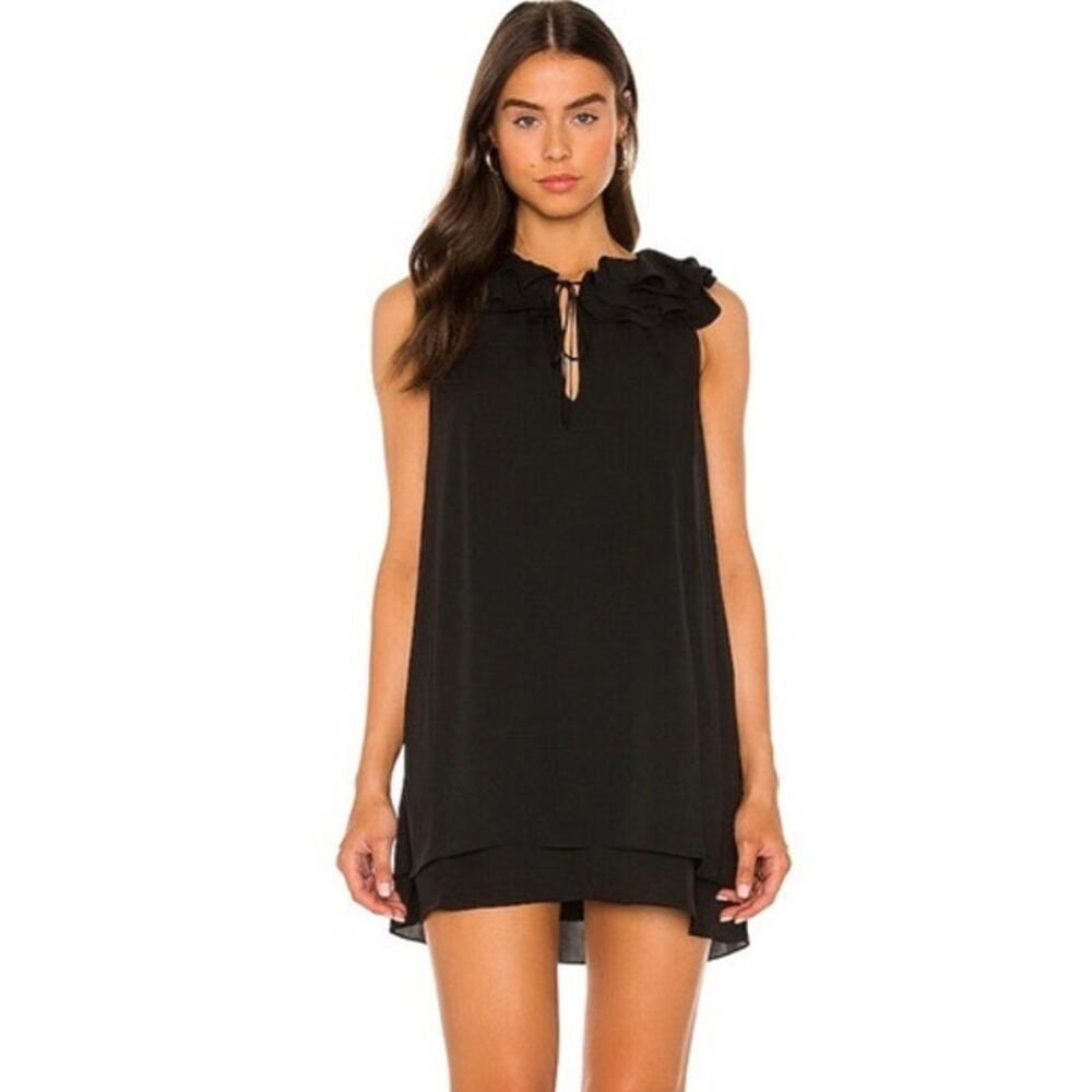 Amanda Uprichard Belle Dress Black Size XS Sleeveless Ruffles V Neckline
